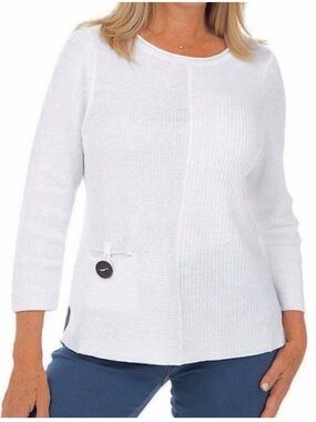 Habitat Textured Sweater Size M Mixed Stitch Button Pocket Top Lagenlook White